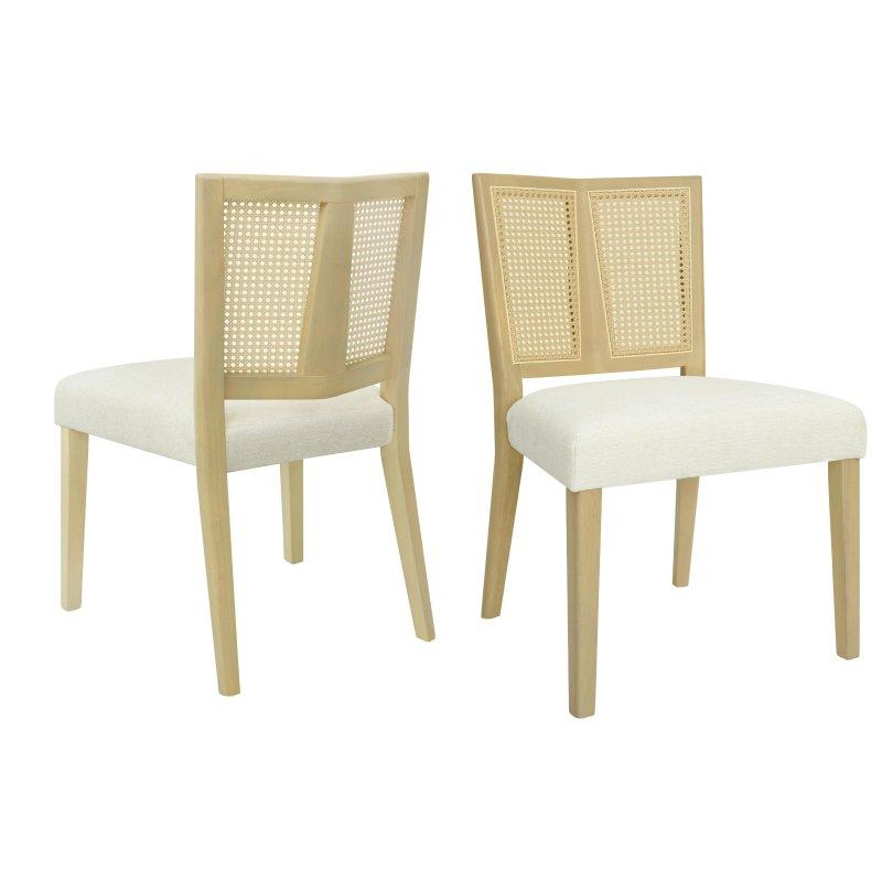 Bej Döşemeli Masif Kauçuk Ağacı Kolsuz Rattan Sandalye 2li Set - 251823