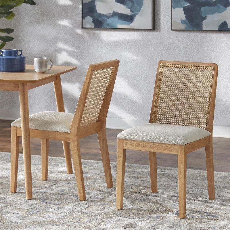 Bej Döşemeli Masif Kauçuk Ağacı Rattan Sandalye - 2li Set - 252711