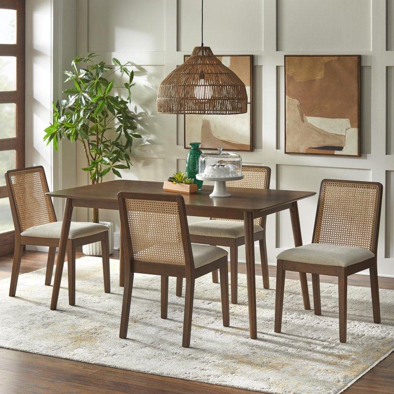 Bej Döşemeli Masif Kauçuk Ağacı Rattan Sandalye - 2li Set - 252711