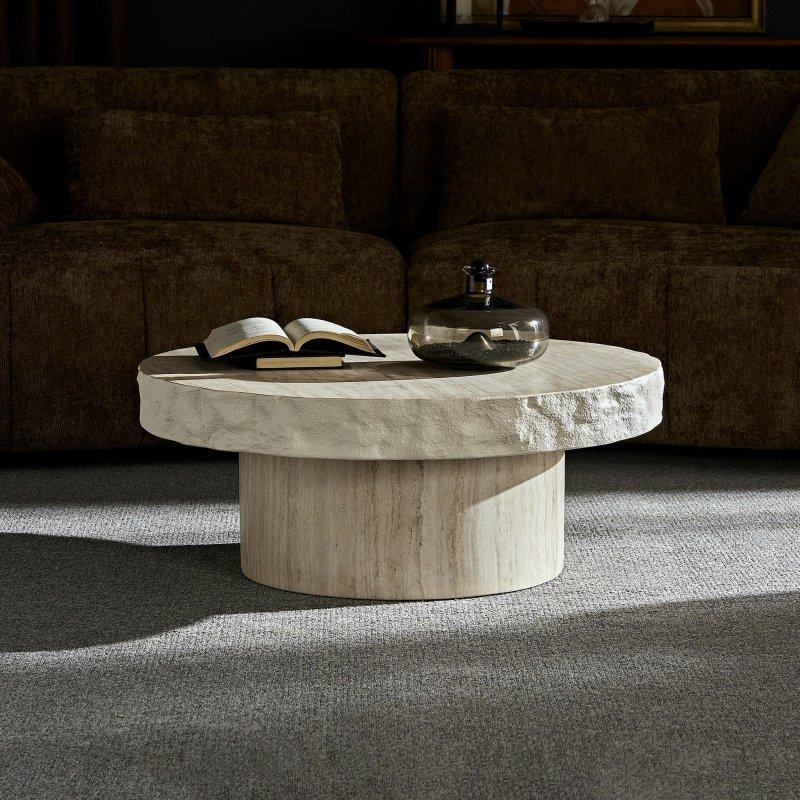 Bej Fiberglas Taş Dokulu Montaj Gerektirmeyen Kaide Ayaklı Yuvarlak Orta Sehpa - 240987