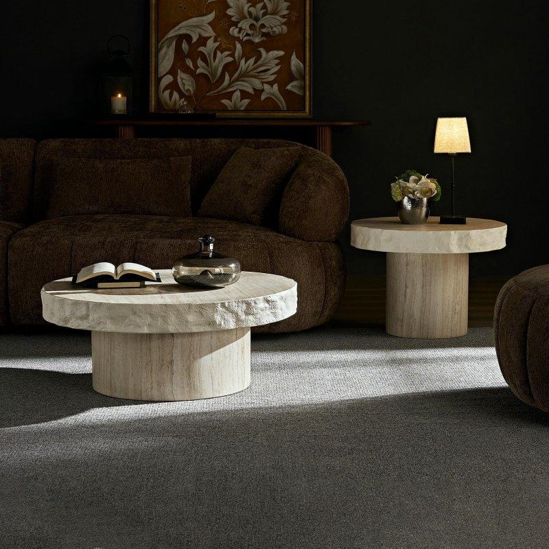 Bej Fiberglas Taş Dokulu Montaj Gerektirmeyen Kaide Ayaklı Yuvarlak Orta Sehpa - 240987
