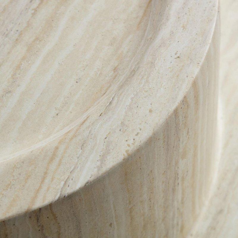 Bej Fiberglas Taş Dokulu Yuvarlak Orta Sehpa - 61 cm - 240877