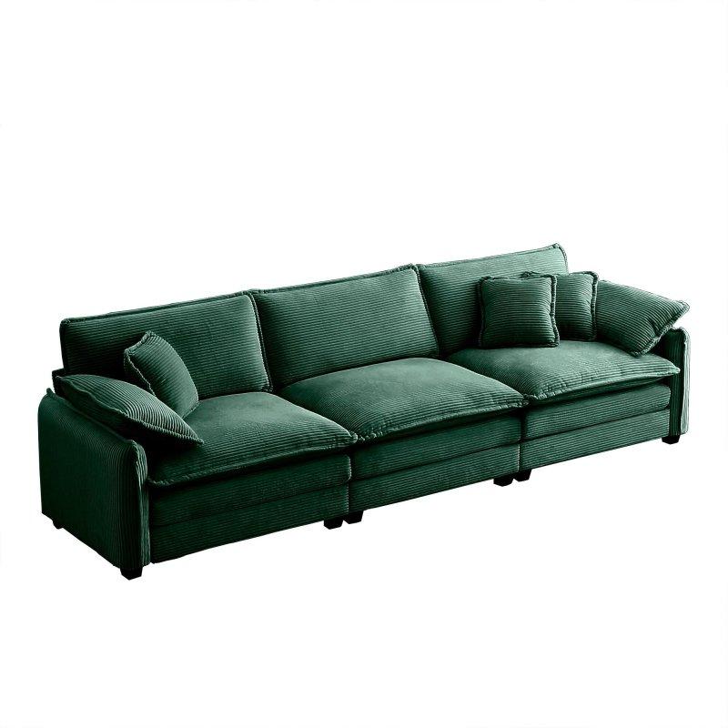 Bej Fitilli Kadife 3 Kişilik Yastıklı Bohem Koltuk - 214 cm - 285183