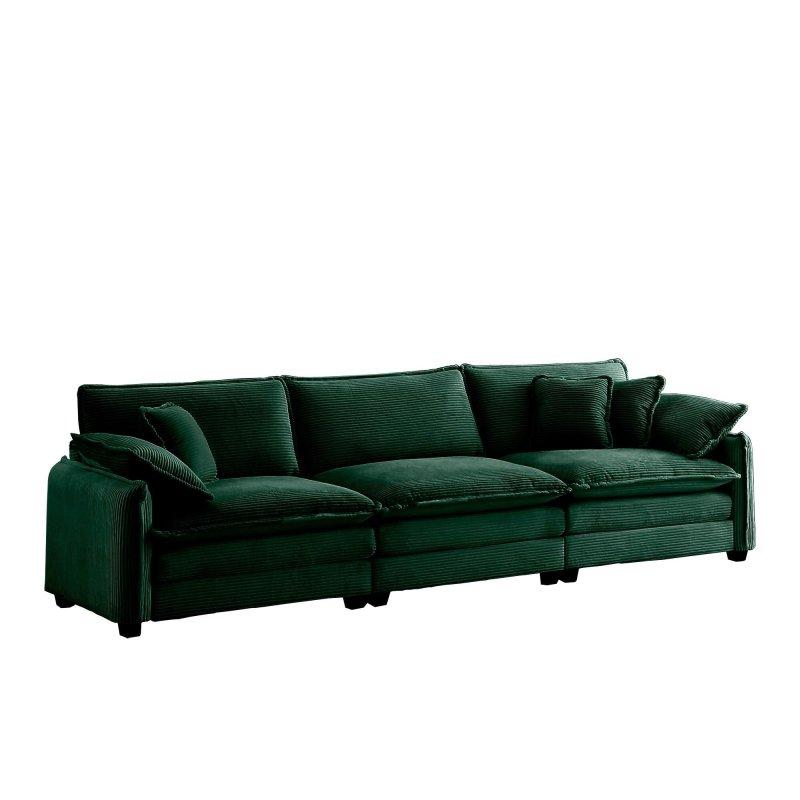 Bej Fitilli Kadife 3 Kişilik Yastıklı Bohem Koltuk - 214 cm - 285183