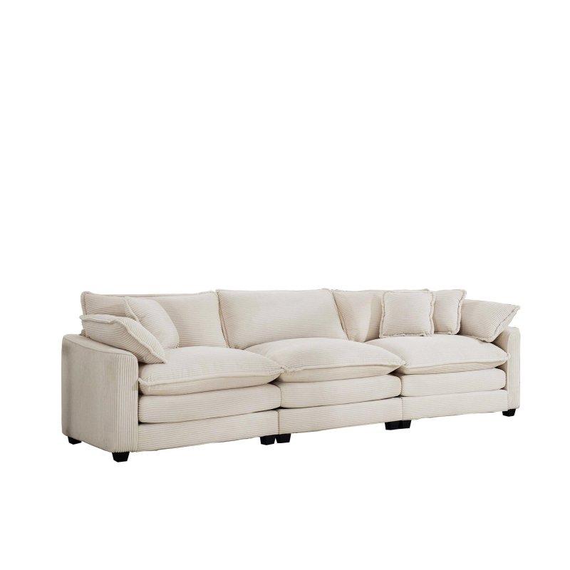 Bej Fitilli Kadife 5 Yastıklı Retro Tasarım Bohem Koltuk - 214 cm - 292841
