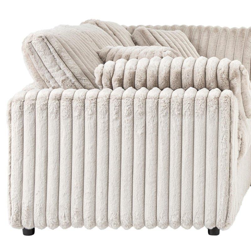 Bej Fitilli Kadife Çıkarılabilir Minderli Sol Köşe Koltuk - 314x246 cm - 256381