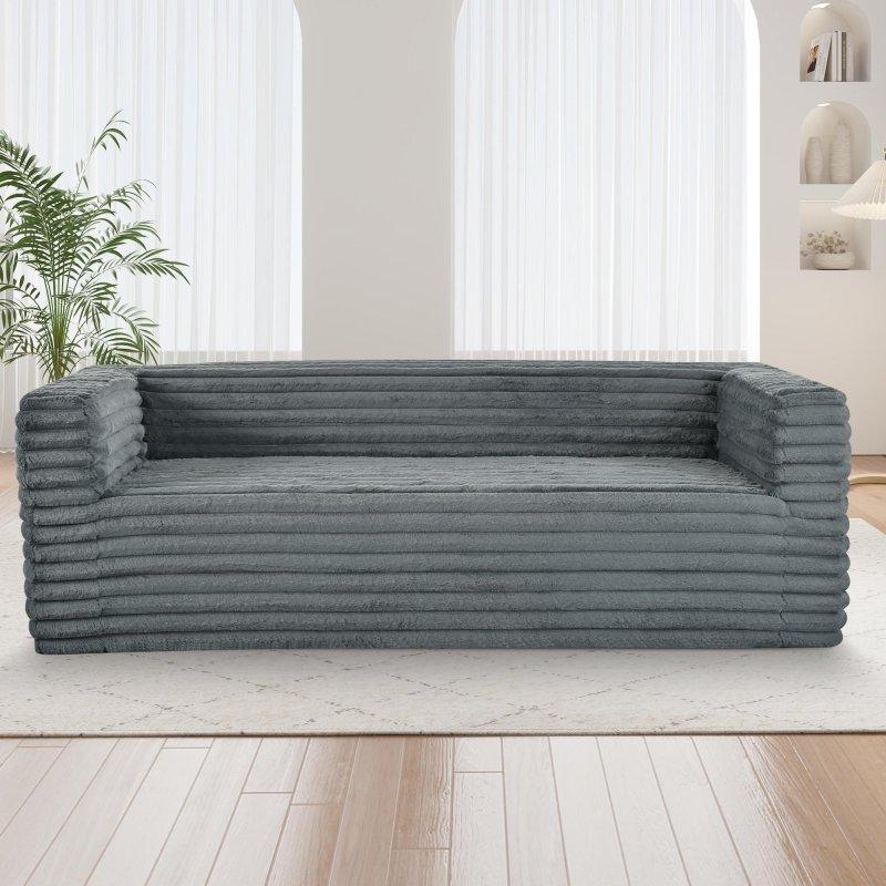 Bej Fitilli Kadife El Yapımı 3 Kişilik Bohem Koltuk - 227 cm - 284035