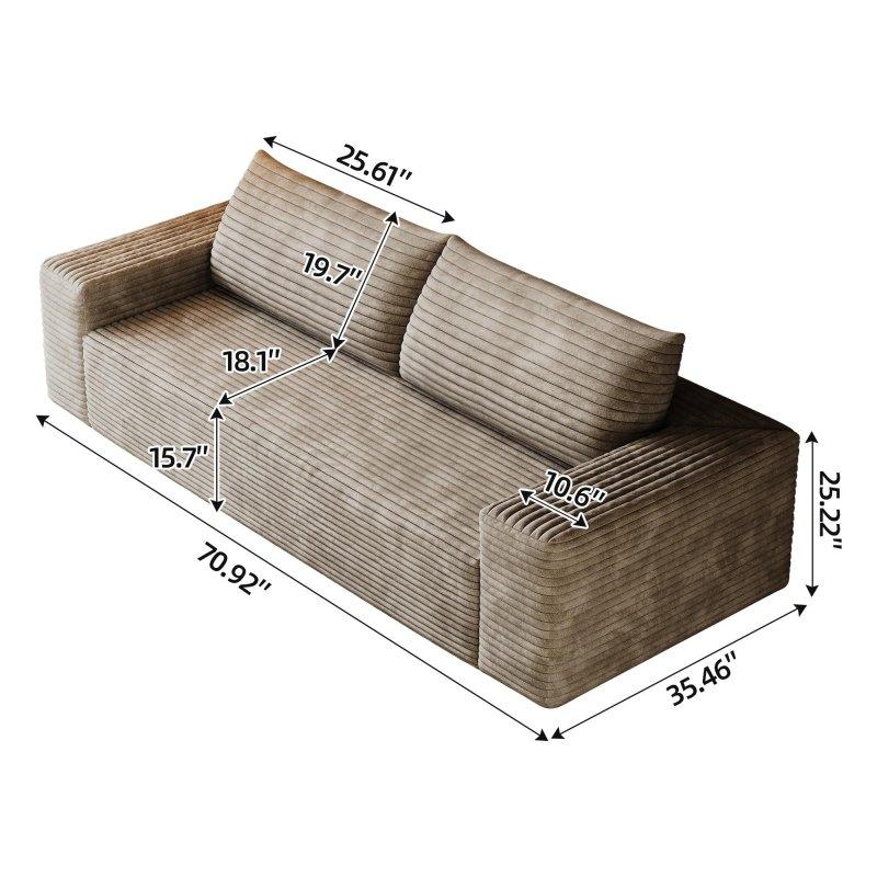 Bej Fitilli Kadife Kumaş 3 Kişilik Derin Oturumlu Bohem Koltuk - 181 cm - 283301