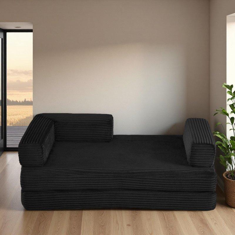 Bej Fitilli Kadife Kumaş İskeletsiz Yataklı Bulut Tasarım Bohem Koltuk - 195 cm - 293096