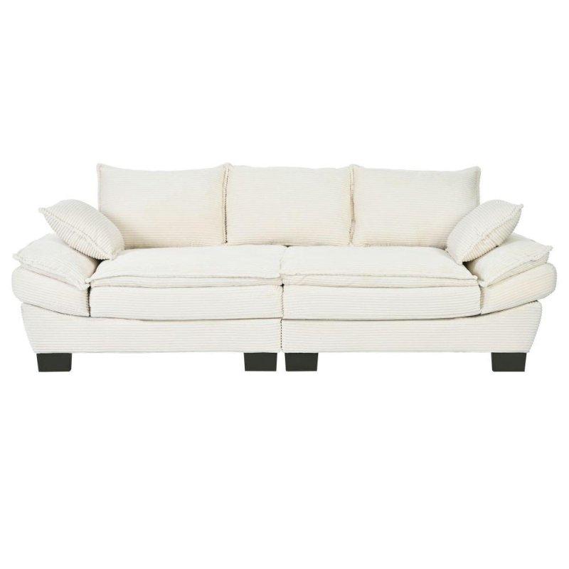 Bej Fitilli Kadife Kumaş Modern Kavisli Bohem Koltuk - 217 cm - 288720