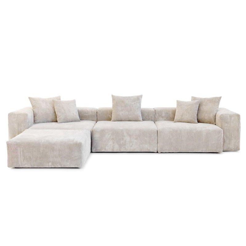 Bej Fitilli Kadife Kumaş Puf Dahil Modüler Köşe Koltuk - 360x190 cm - 258385