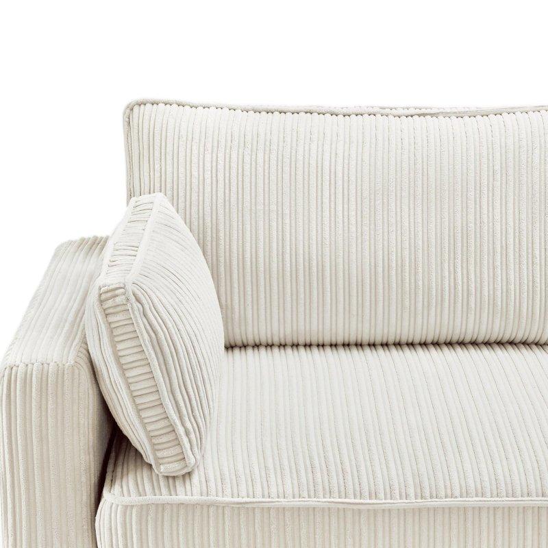 Bej Fitilli Kadife Masif Ahşap Ayaklı 3 Kişilik Çıkarılabilir Minderli Bohem Koltuk - 206x84x67 cm - 291231
