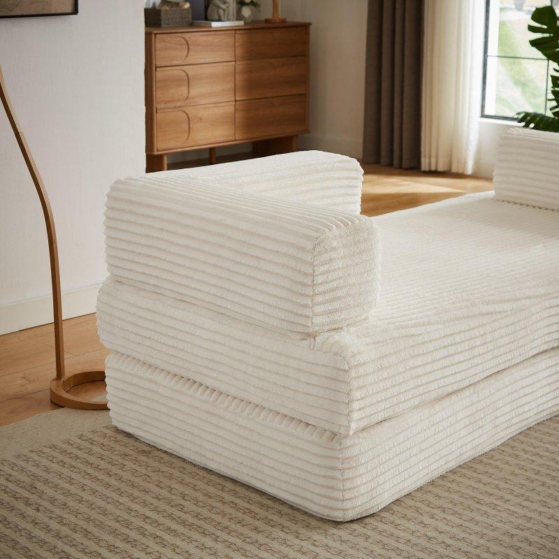 Bej Fitilli Kadife Modüler 2 Kişilik Kare Kollu Bohem Koltuk - 195 cm - 292657