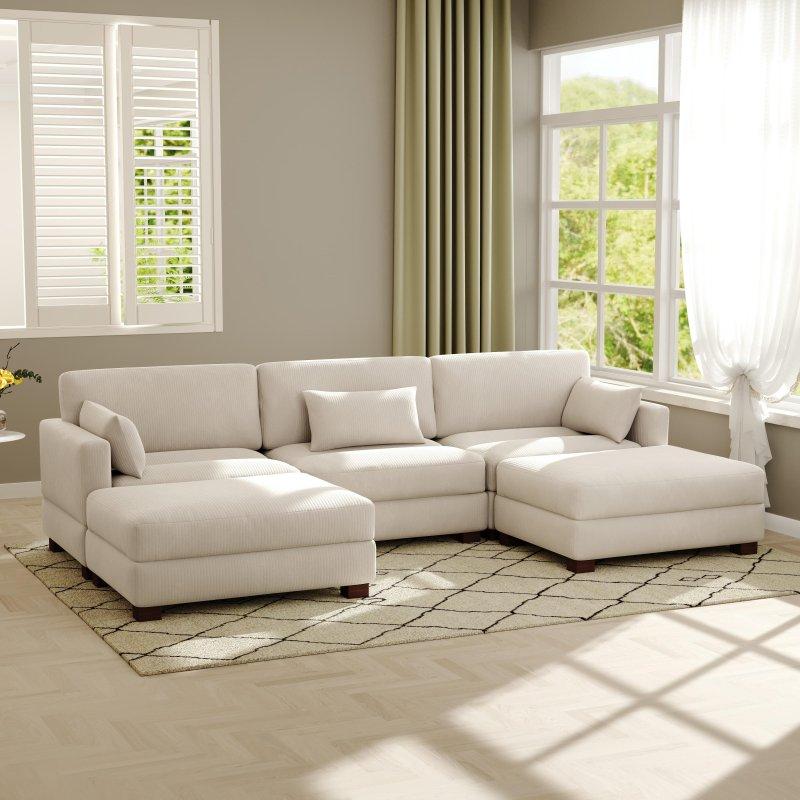 Bej Fitilli Kadife Modüler Ayarlanabilir Başlıklı U Köşe Koltuk Takımı - 259361 Bej Fitilli Kadife Modüler Ayarlanabilir Başlıklı U Köşe Koltuk Takımı - 259361