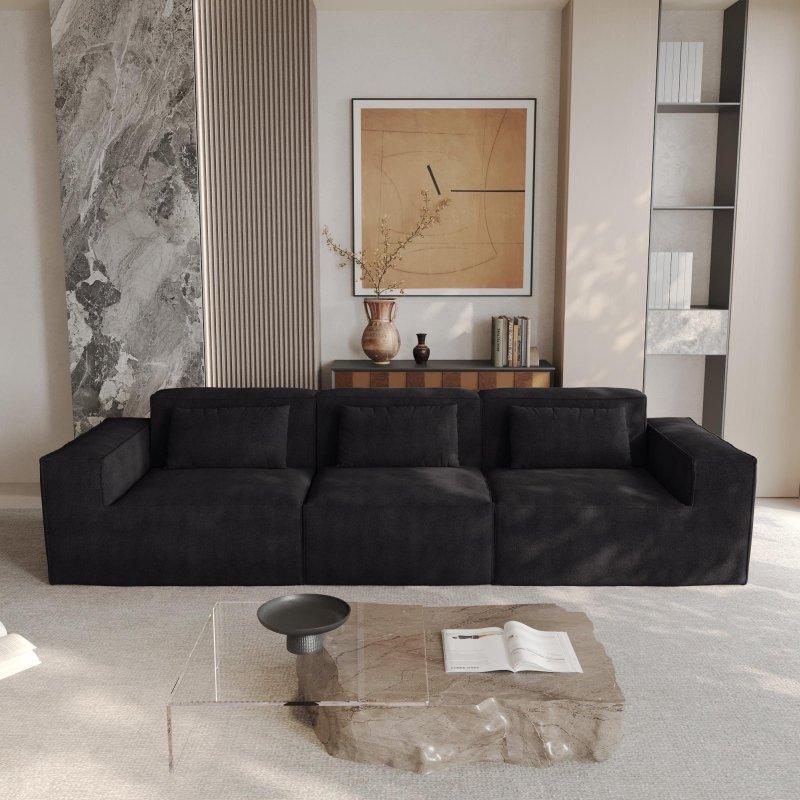 Bej Fitilli Kadife Modüler Çıkarılabilir Kılıflı Bohem Koltuk - 300x95x70 cm - 278639