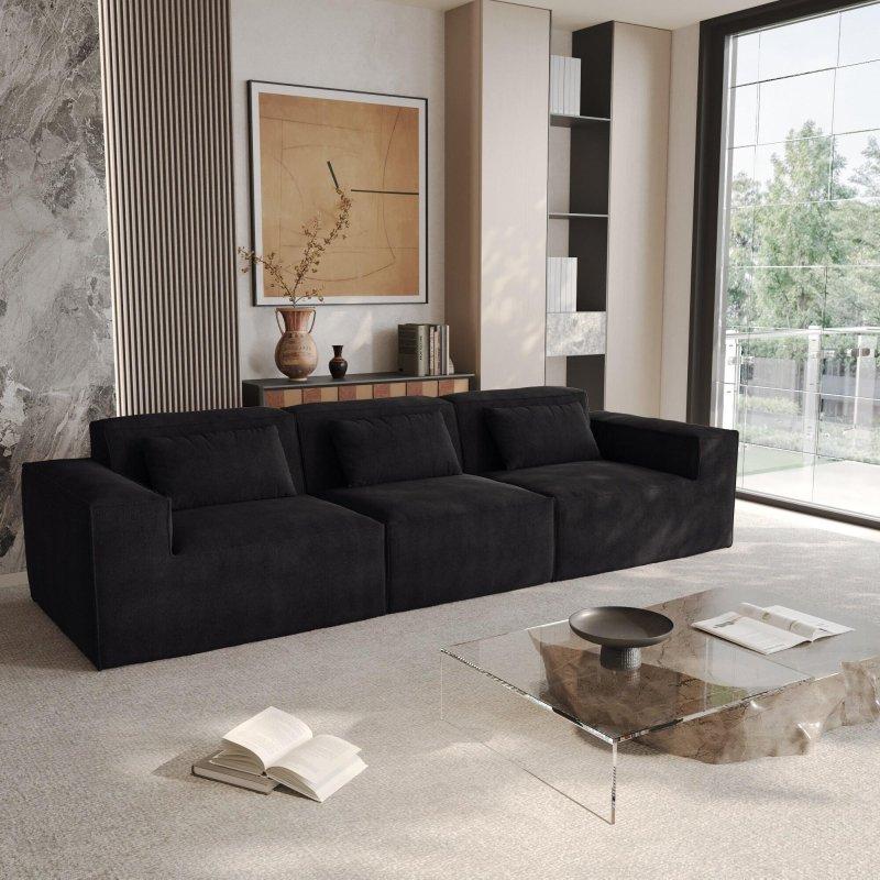Bej Fitilli Kadife Modüler Çıkarılabilir Kılıflı Bohem Koltuk - 300x95x70 cm - 278639