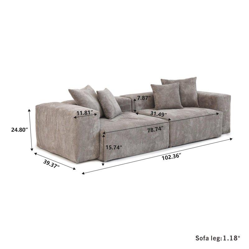 Bej Fitilli Kadife Modüler Çıkarılabilir Minderli Bohem Koltuk - 306x100 cm - 277732