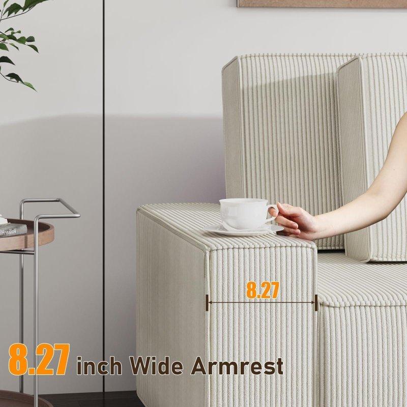 Bej Fitilli Kadife Modüler Derin Oturumlu L Şeklinde Bohem Koltuk - 244 cm - 289759