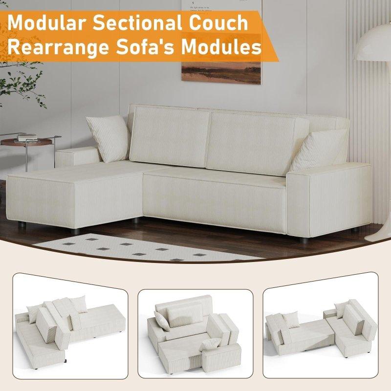 Bej Fitilli Kadife Modüler Derin Oturumlu L Şeklinde Bohem Koltuk - 244 cm - 289759