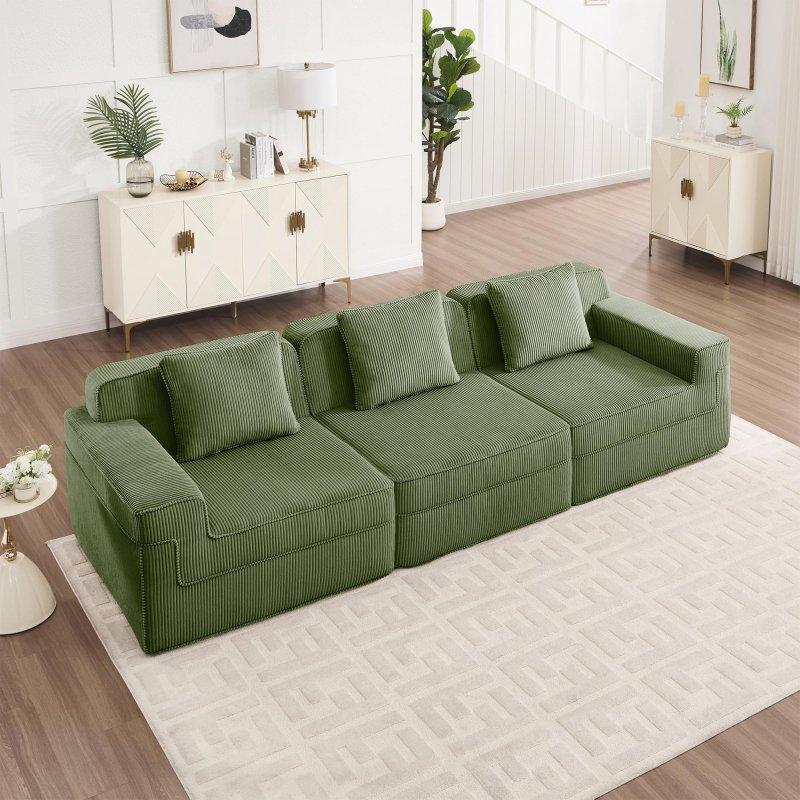 Bej Fitilli Kadife Modüler İskeletsiz 3 Kişilik Bohem Koltuk - 298 cm - 278933