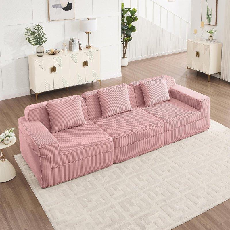 Bej Fitilli Kadife Modüler İskeletsiz 3 Kişilik Bohem Koltuk - 298 cm - 278933