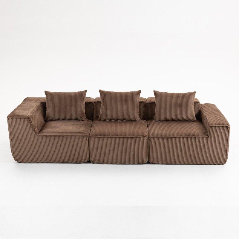 Bej Fitilli Kadife Modüler Montaj Gerektirmeyen Bohem Koltuk - 282 cm - 281945