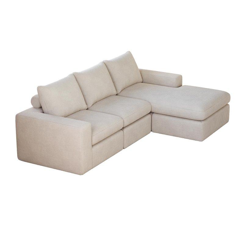Bej Fitilli Kadife Modüler Şezlonglu Köşe Koltuk - 252 cm - 255951