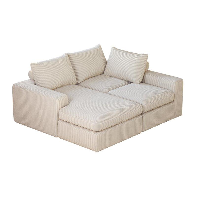 Bej Fitilli Kadife Modüler Şezlonglu Köşe Koltuk - 252 cm - 255951
