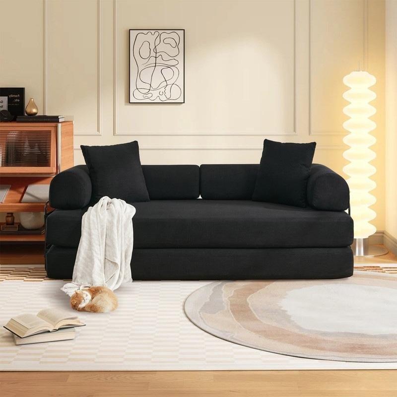 Bej Fitilli Kadife Modüler Yataklı Bohem Koltuk - 200 cm - 277846