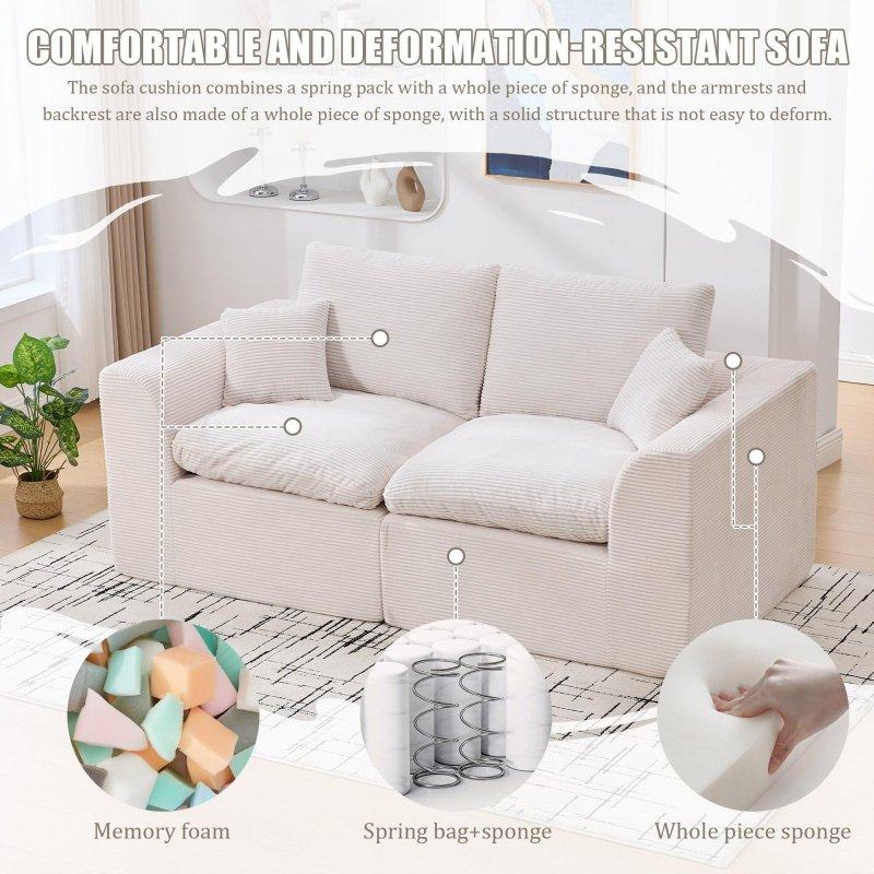 Bej Fitilli Kadife Modüler Yıkanabilir Kılıflı Bohem Koltuk - 204 cm - 278592