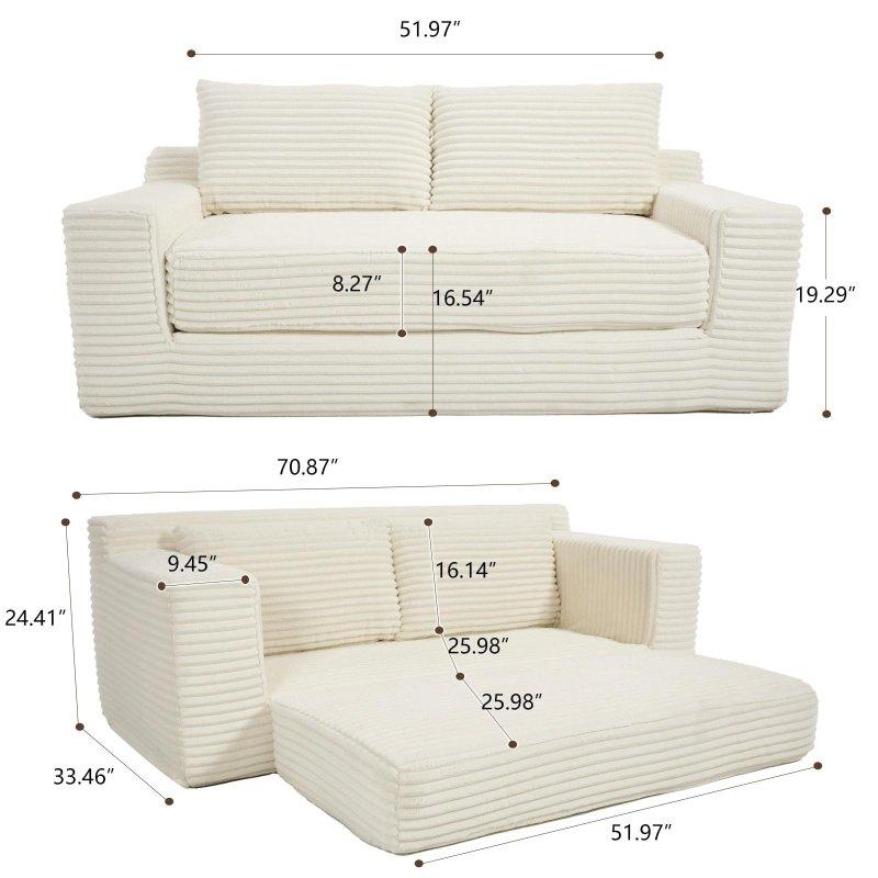 Bej Fitilli Kadife Montaj Gerektirmeyen Yatağa Dönüşebilen Bohem Koltuk - 180x85x62 cm - 287686