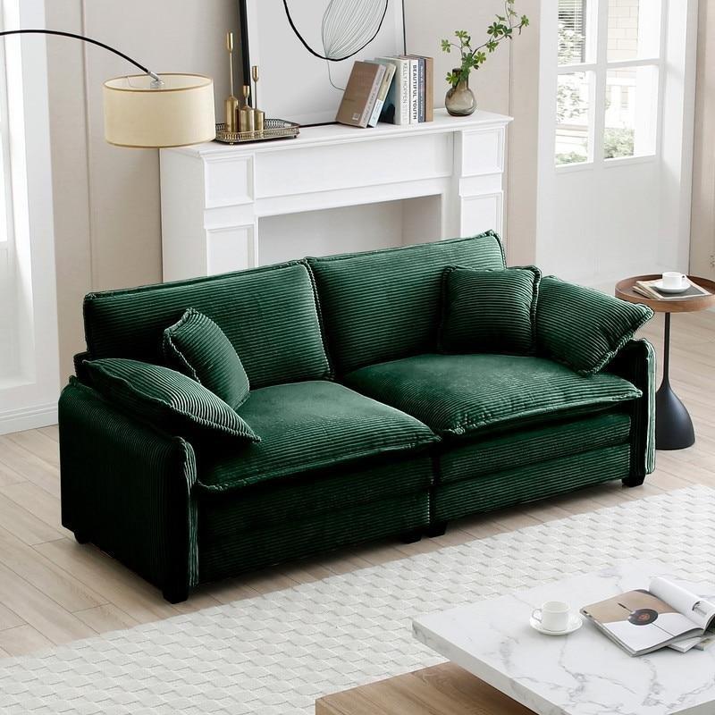 Bej Fitilli Kadife Puflu Bohem Koltuk - 206 cm - 282698