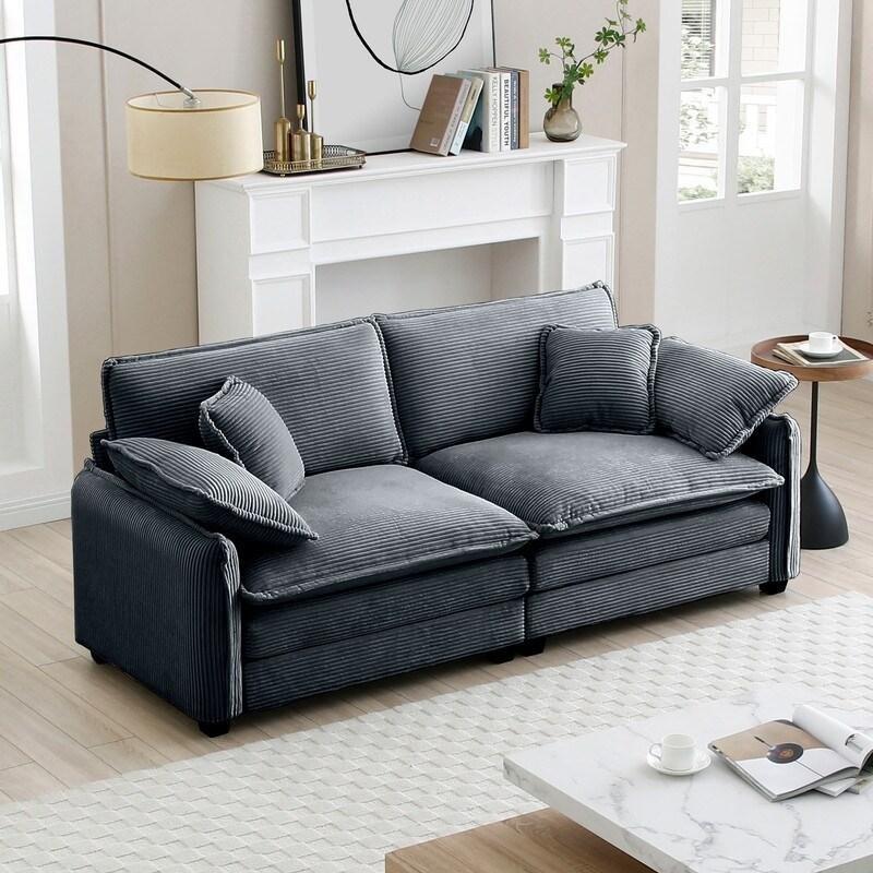 Bej Fitilli Kadife Puflu Bohem Koltuk - 206 cm - 282698