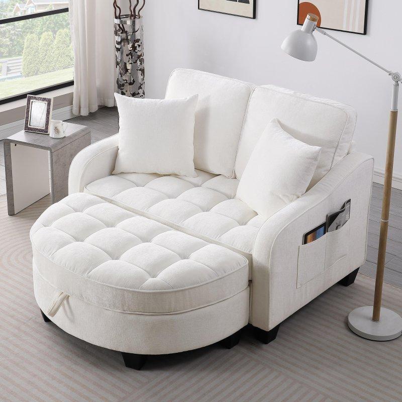 Bej Fitilli Kadife Saklama Alanlı Puflu Asimetrik Tasarım Bohem Koltuk - 181x130 cm - 291625