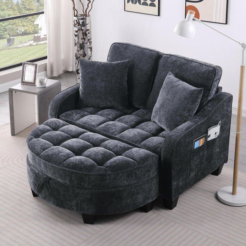Bej Fitilli Kadife Saklama Alanlı Puflu Asimetrik Tasarım Bohem Koltuk - 181x130 cm - 291625