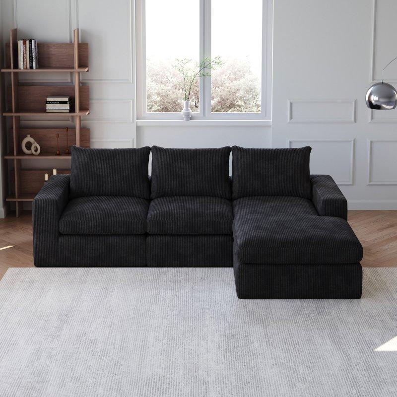 Bej Fitilli Kadife Şezlonglu Modüler L Bohem Koltuk - 252x161 cm - 286249