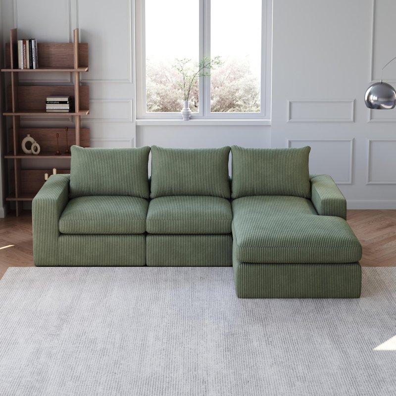 Bej Fitilli Kadife Şezlonglu Modüler L Bohem Koltuk - 252x161 cm - 286249
