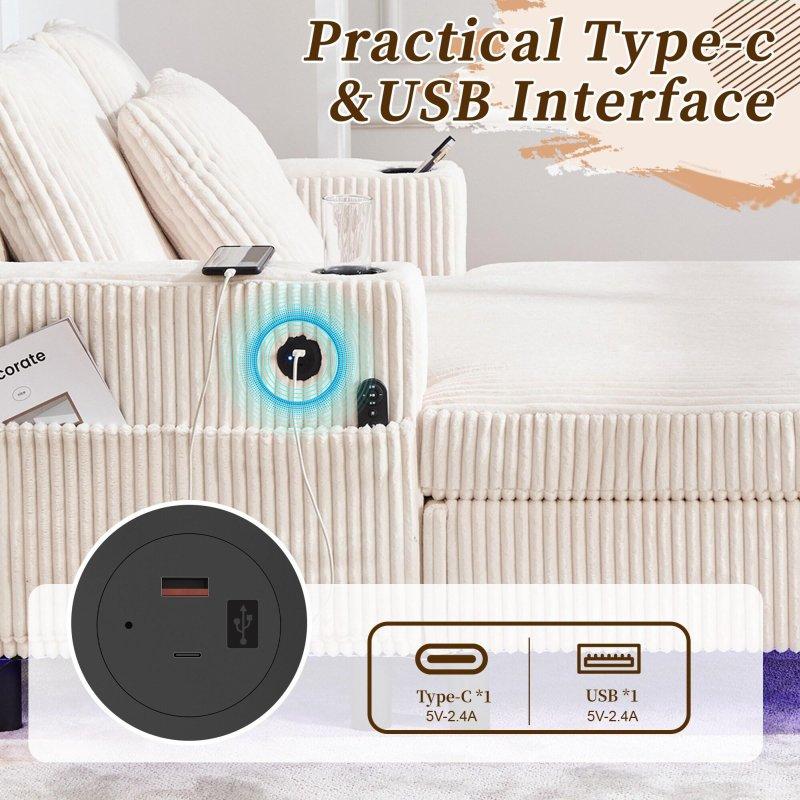 Bej Fitilli Kadife USB Şarjlı ve LED Işıklı Bohem Koltuk - 143x128 cm - 286515