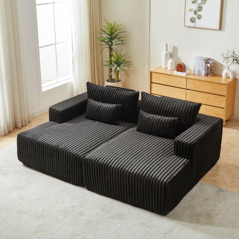 Bej Fitilli Kadife Uzanmalı Kapitoneli Sırtlı Bohem Koltuk - 221x159 cm - 286109