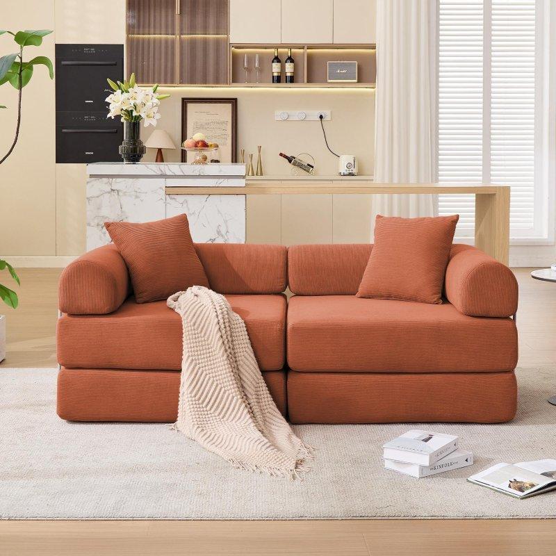 Bej Fitilli Kadife Yataklı Çıkarılabilir Kollu Bohem Koltuk - 186x93x82 cm - 278547