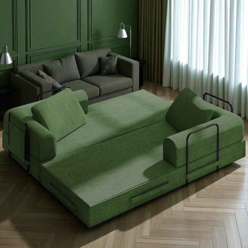 Bej Fitilli Kadife Yataklı Katlanabilir 3 Kişilik Bohem Koltuk - 200x95x67 cm - 278748