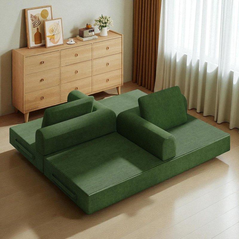 Bej Fitilli Kadife Yataklı Katlanabilir 3 Kişilik Bohem Koltuk - 200x95x67 cm - 278748