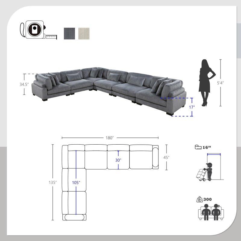 Bej Fitilli Kumaş 6 Parça Modüler Köşe Koltuk - 458x343 cm - 259579