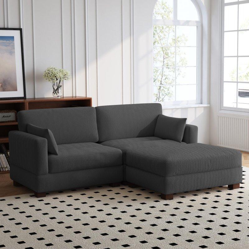 Bej Fitilli Kumaş Ahşap İskeletli Modüler Puflu Köşe Koltuk - 216x173 cm - 259583