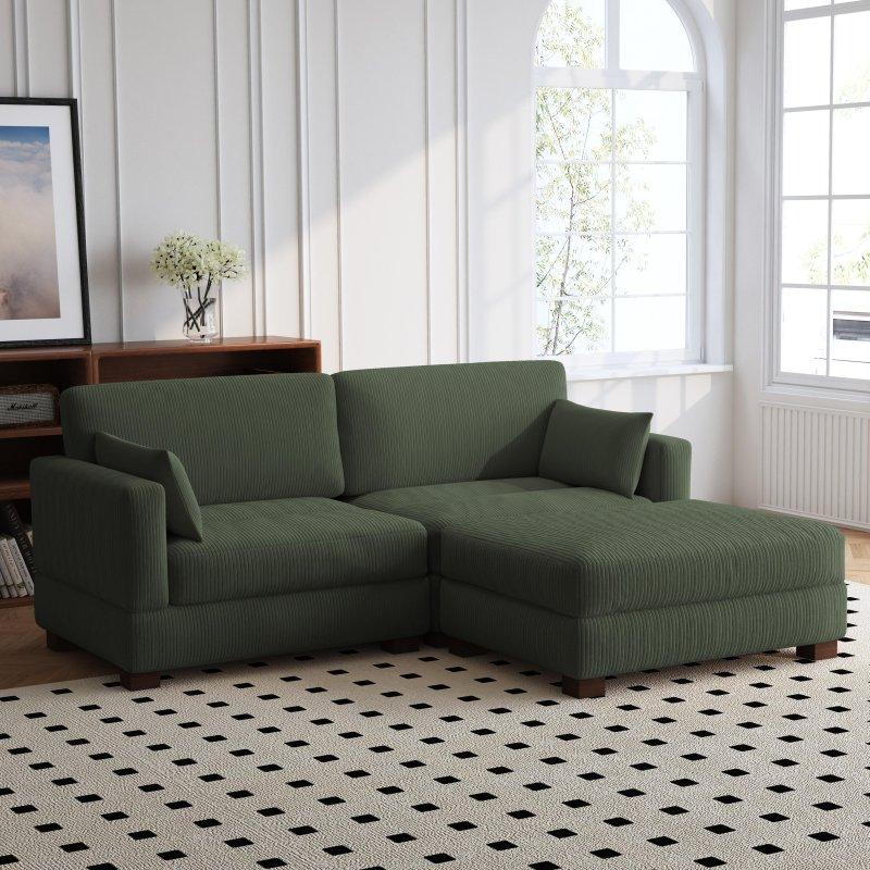 Bej Fitilli Kumaş Ahşap İskeletli Modüler Puflu Köşe Koltuk - 216x173 cm - 259583