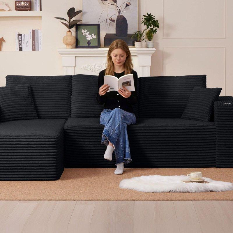 Bej Fitilli Kumaş Bardaklıklı Şezlonglu Köşe Koltuk - 262x171 cm - 256975