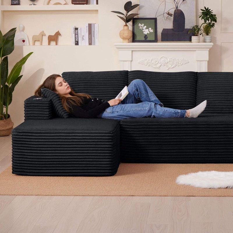 Bej Fitilli Kumaş Bardaklıklı Şezlonglu Köşe Koltuk - 262x171 cm - 256975