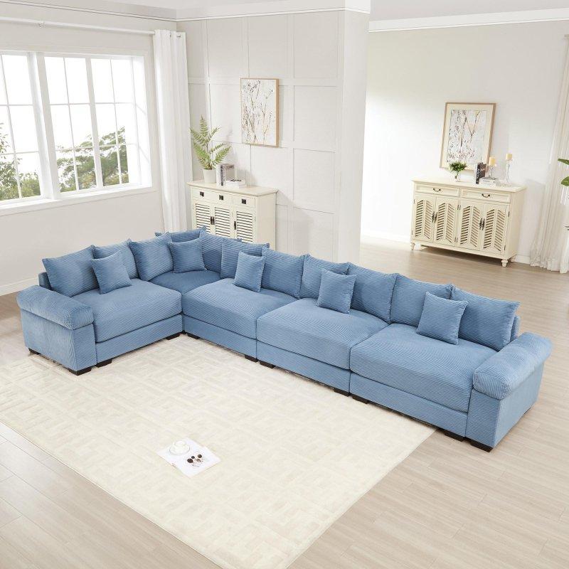 Bej Fitilli Kumaş Bulut Tasarım Modüler 5 Kişilik Köşe Koltuk - 393 cm - 254943