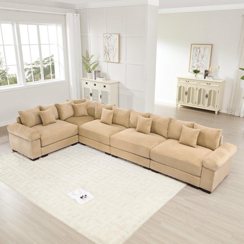 Bej Fitilli Kumaş Bulut Tasarım Modüler 5 Kişilik Köşe Koltuk - 393 cm - 254943