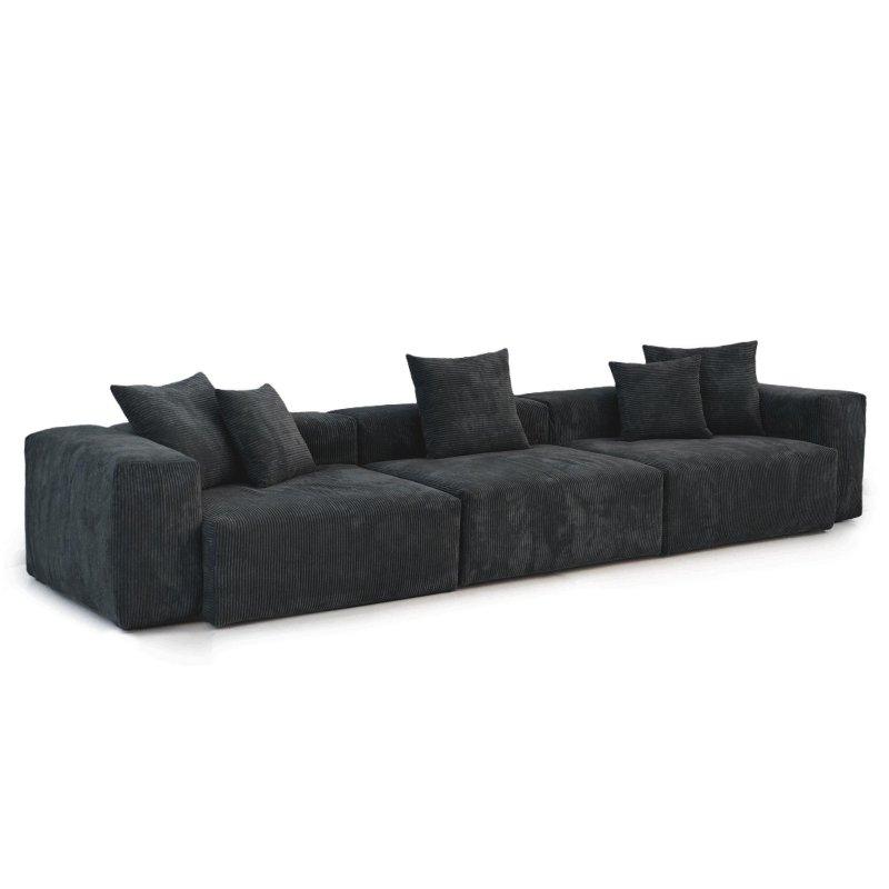 Bej Fitilli Kumaş Derin Oturumlu 3 Kişilik 5 Yastıklı Bohem Koltuk - 360 cm - 283873